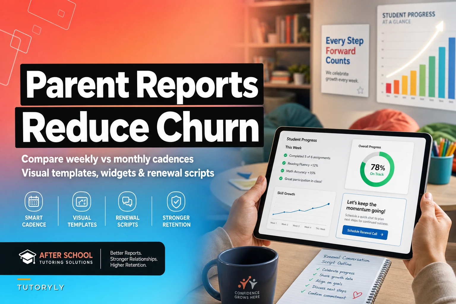 Parent progress reports that reduce churn: cadence, visual templates and scripts for renewal conversations