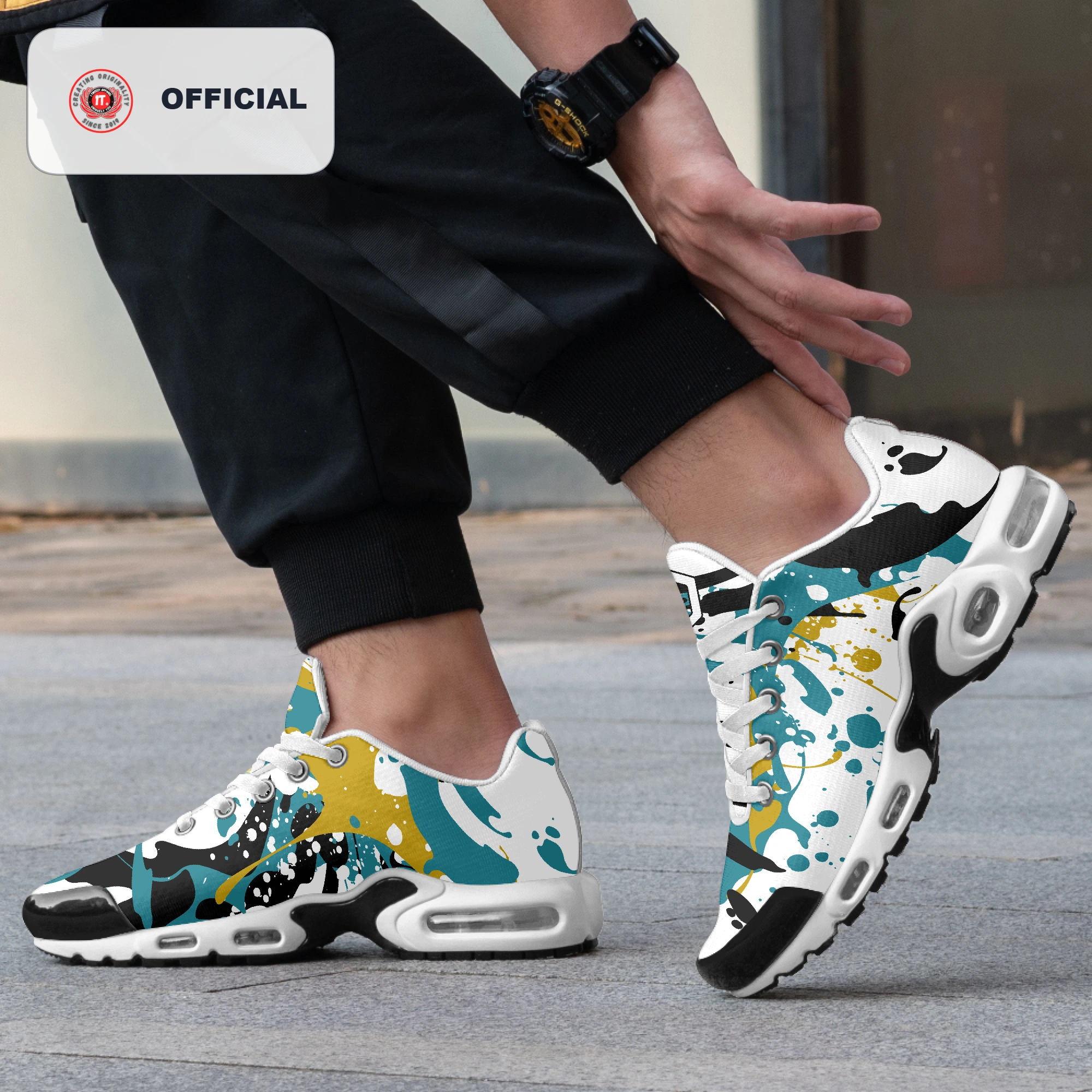 Kicxs Men's Bounce Mesh Knit Sneakers - Teal/Black/Gold