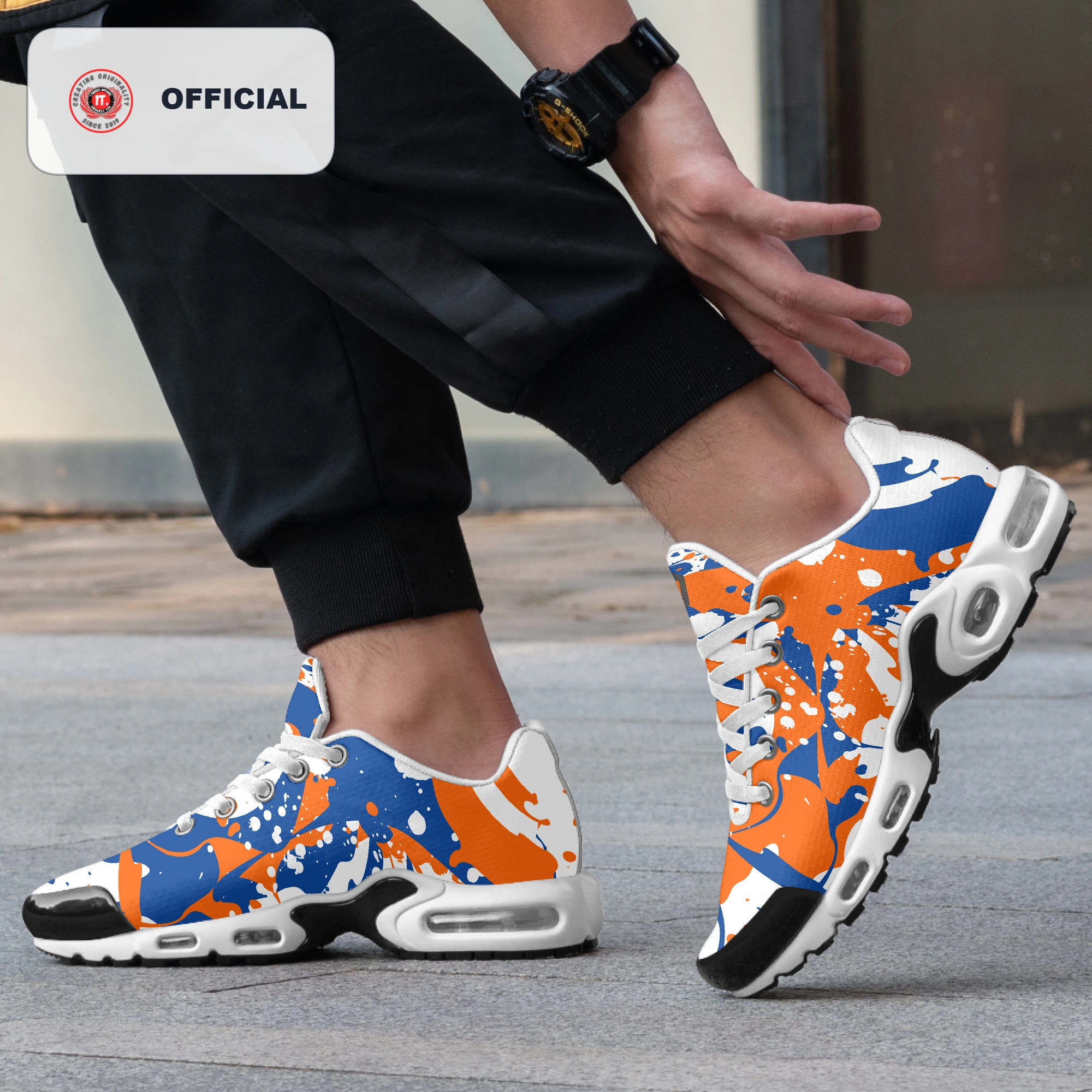 Kicxs Men's Bounce Mesh Knit Sneakers - Blue/Orange/White