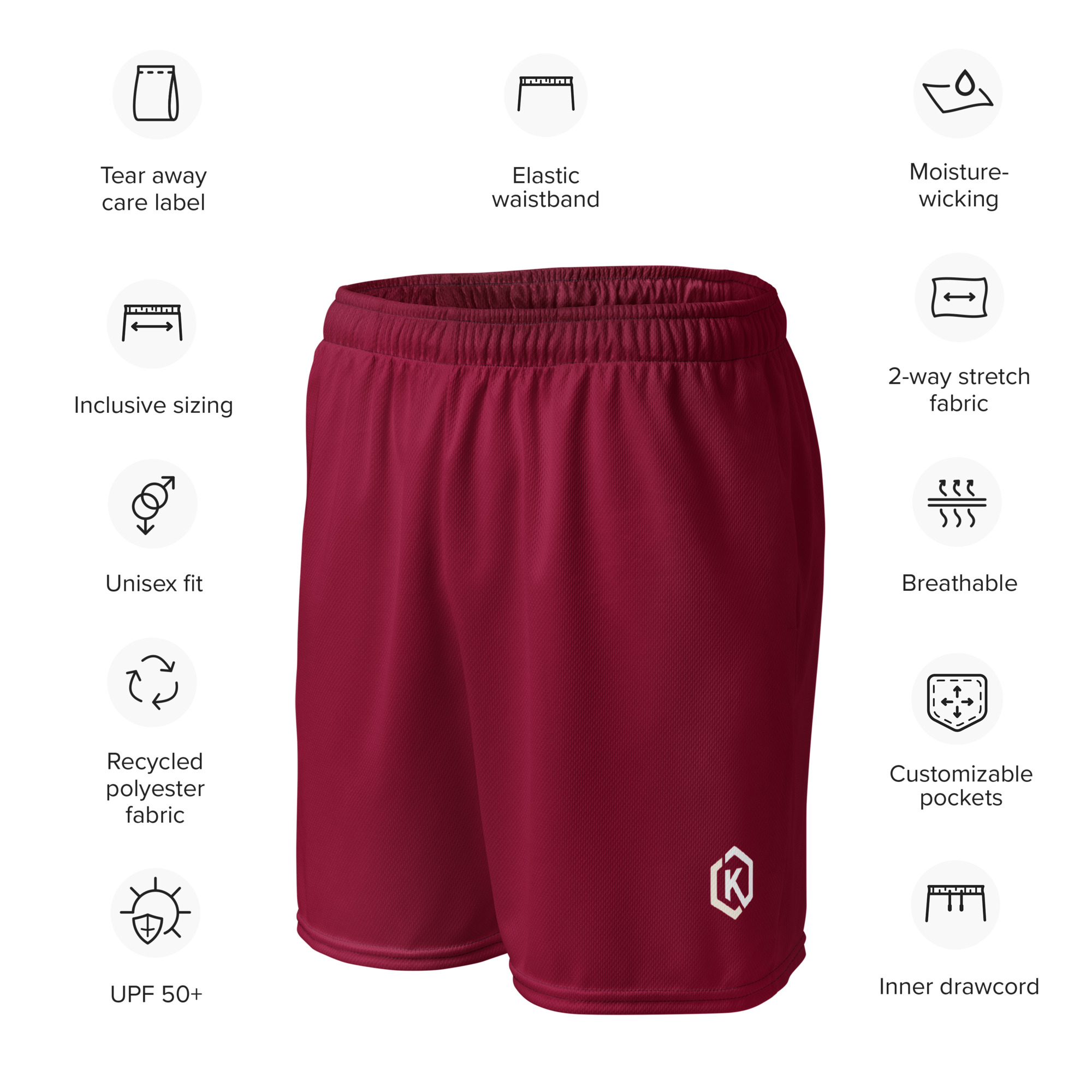 Kicxs Unisex Mesh Shorts - Burgundy 3