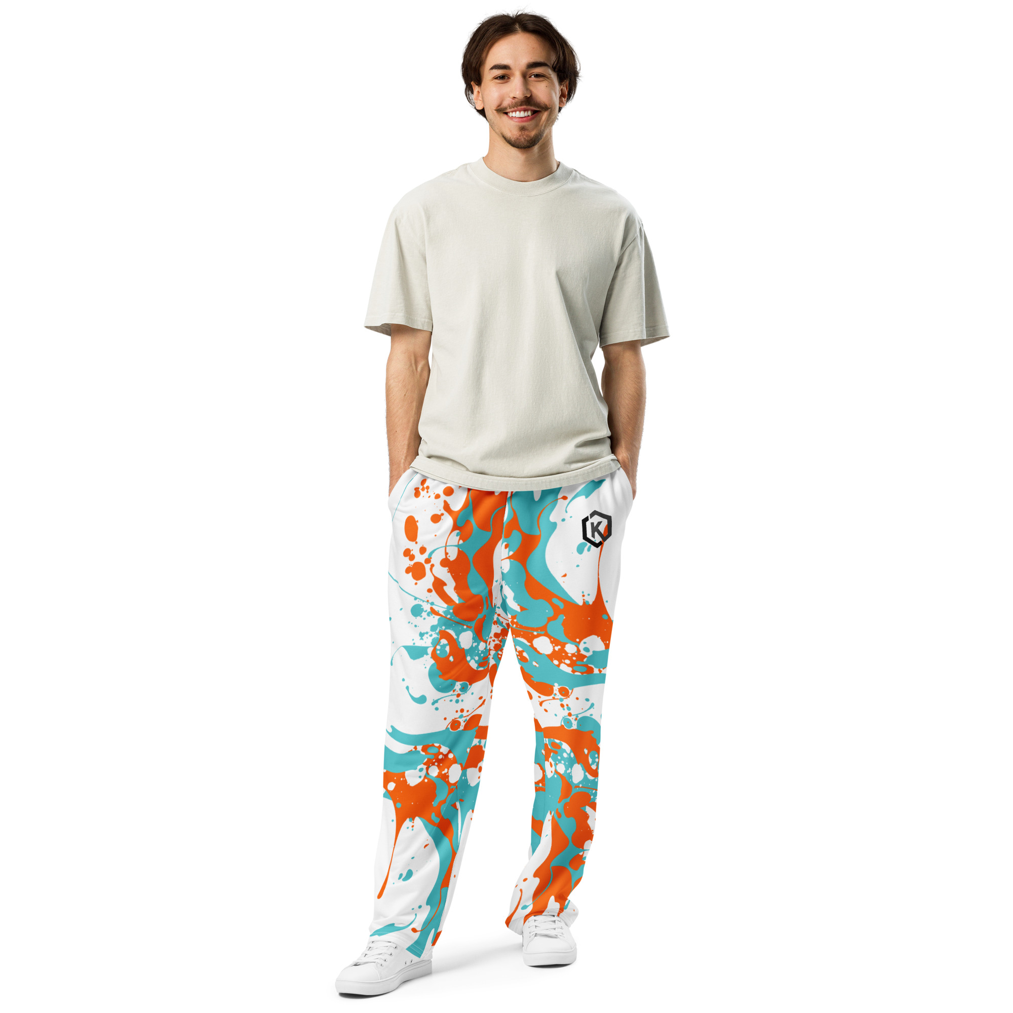 Kicxs Wide-Leg Joggers - Aqua/Orange/White