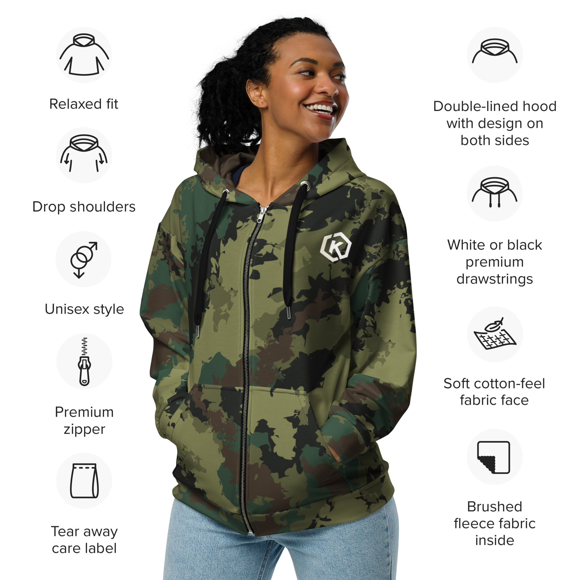 Kicxs Unisex Zip-Up Hoodie - Green Camo 2