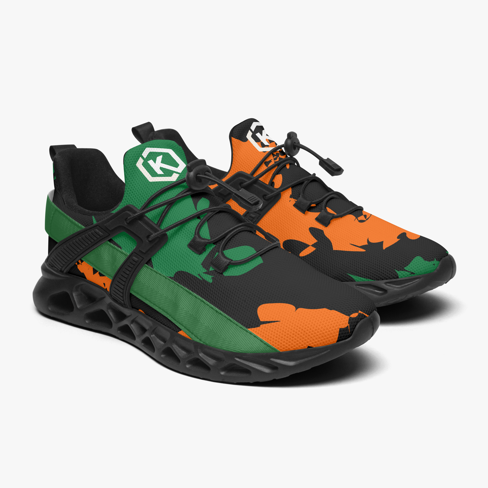 Kicxs Hurricanes Unisex Mesh Running Shoes - Green/Orange/Black 2