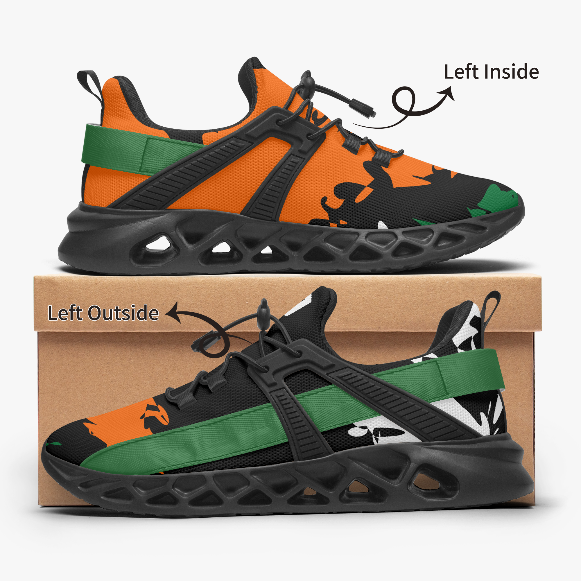 Kicxs Hurricanes Unisex Mesh Running Shoes - Green/Orange/Black 5