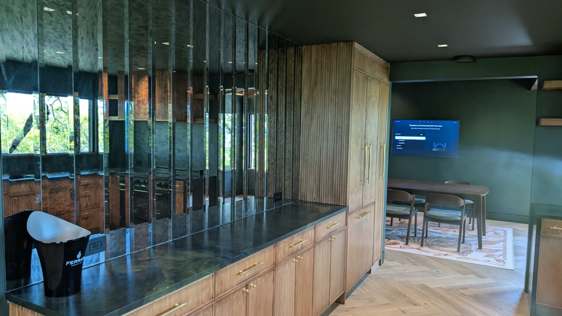 Custom fluted wood cabinetry with brass hardware in a luxury West Lake Hills Austin residence. - Detail 8