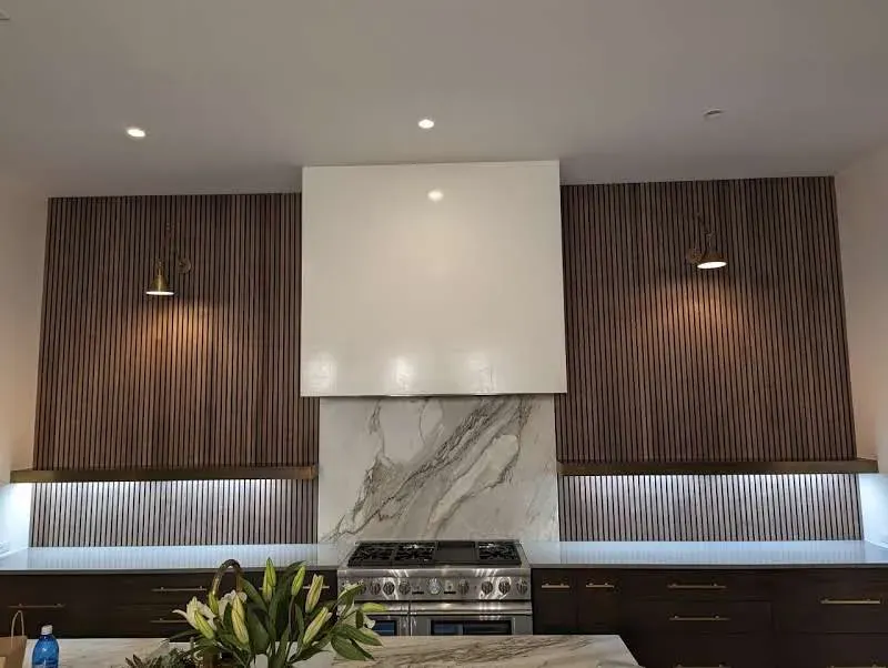 Walnut paneled wall in Westlake kitchen