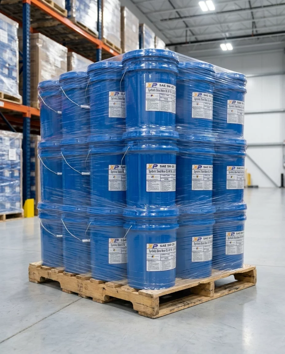 5-gallon XProlube oil pails on a pallet
