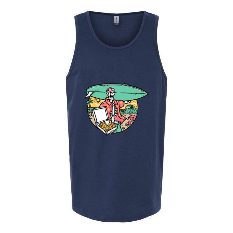 Surfer Skull and Pizza Tank Top T-Shirt