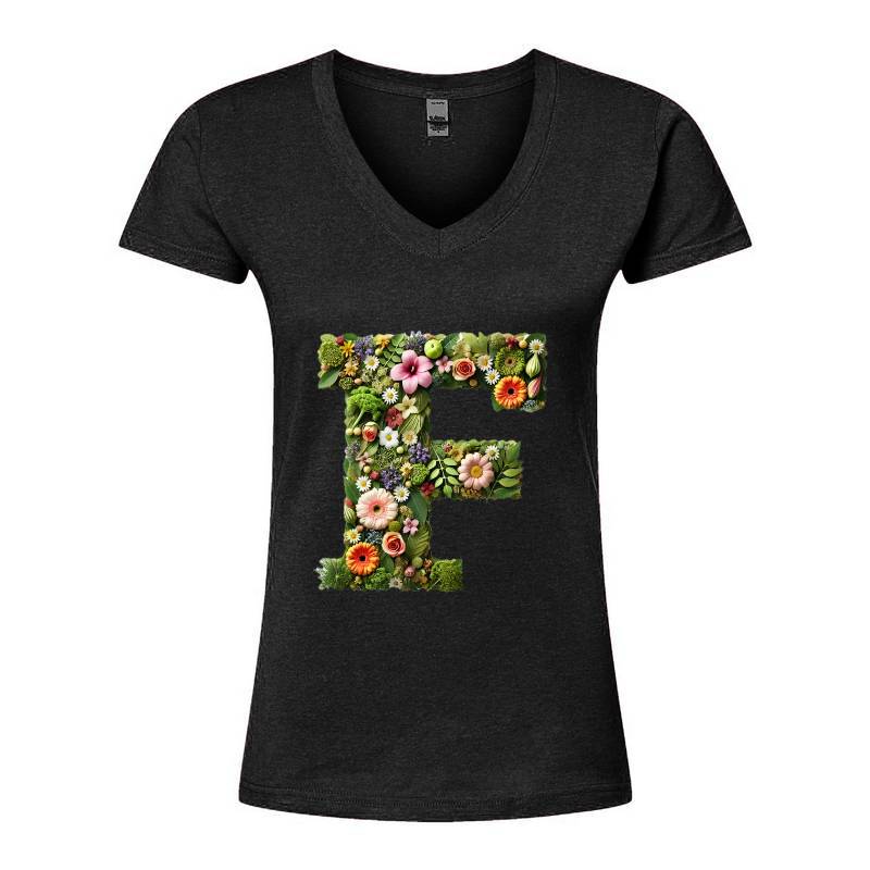 Letter F V-Neck T-Shirt