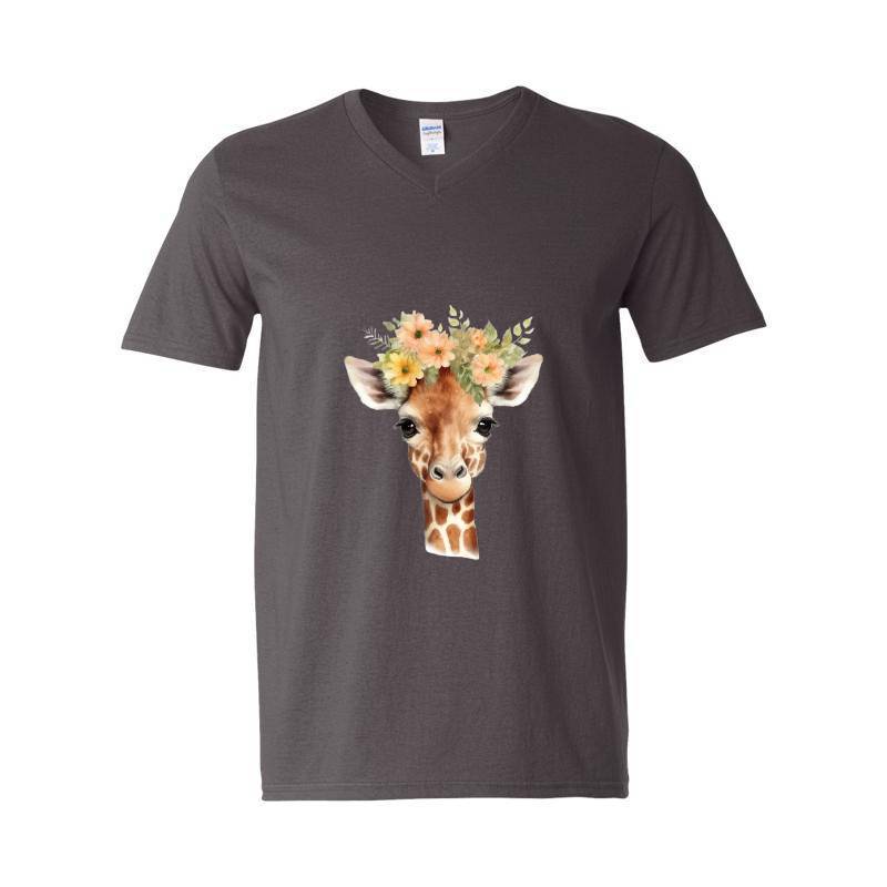 Giraffe with flower V-Neck T-Shirt