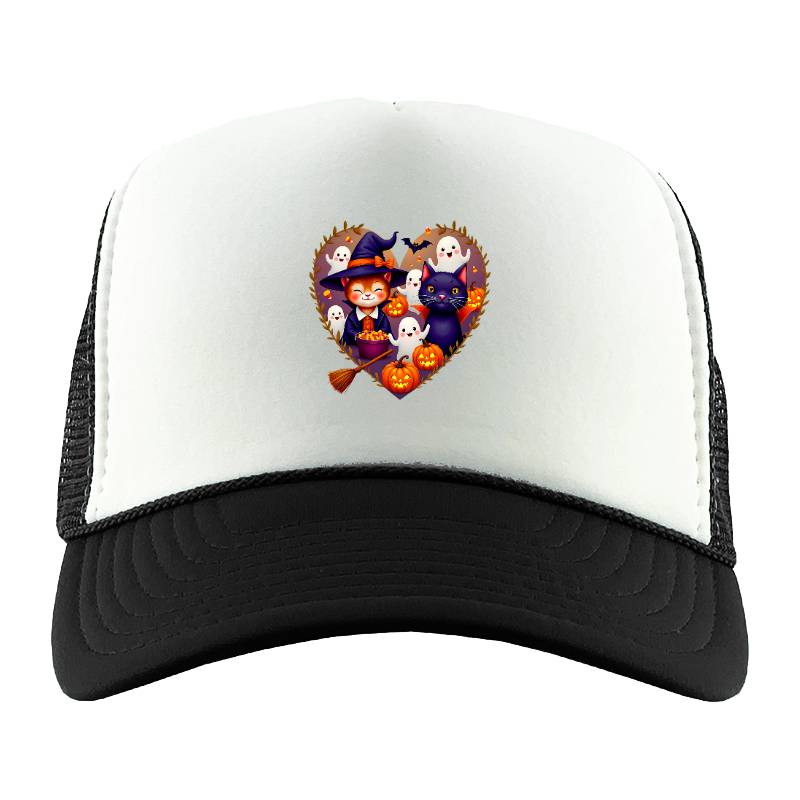 Funny Cat Halloween Doodles Heart Costume Tank Top Trucker Hat