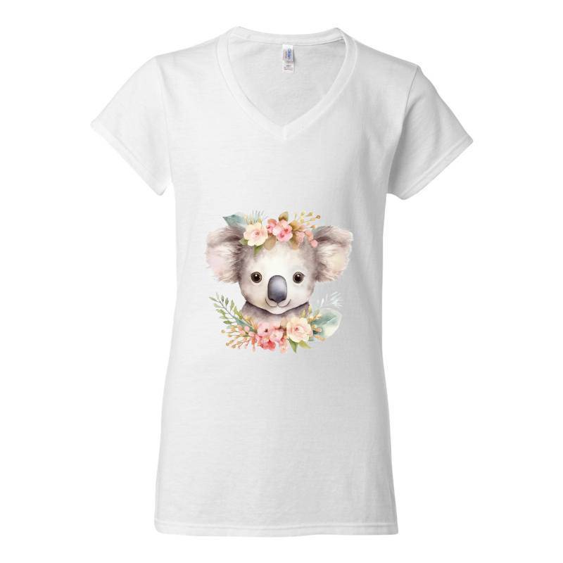 Koala with flower V-Neck T-Shirt