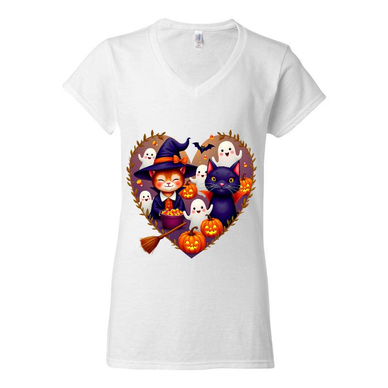 Funny Cat Halloween Doodles Heart Costume Tank Top V-Neck T-Shirt