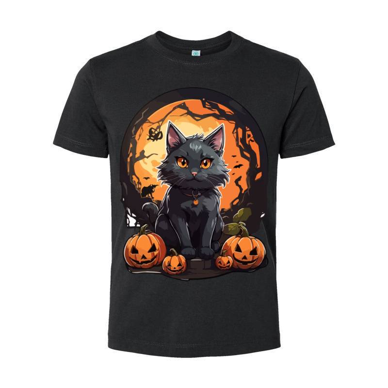 Black Cat With Halloween Ornament T-Shirt 