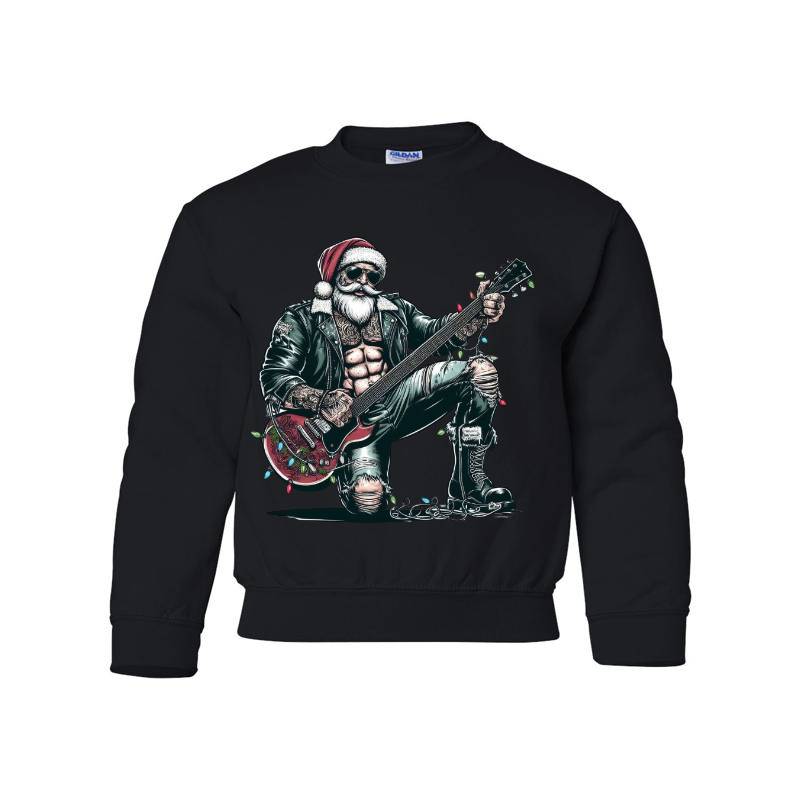 Guitar Santa Claus Youth Crewneck Sweatshirt 