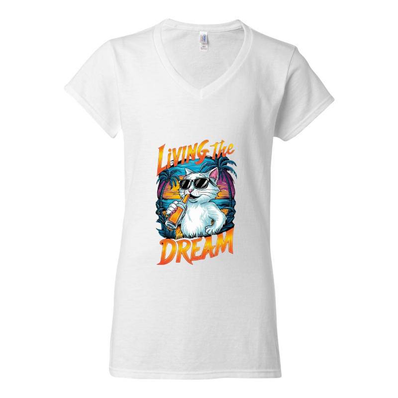 Living The Dream Cat V-Neck T-Shirt