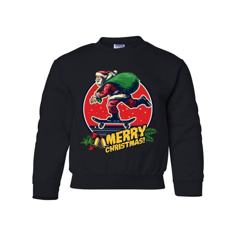 Skate Santa Claus Youth Crewneck Sweatshirt 