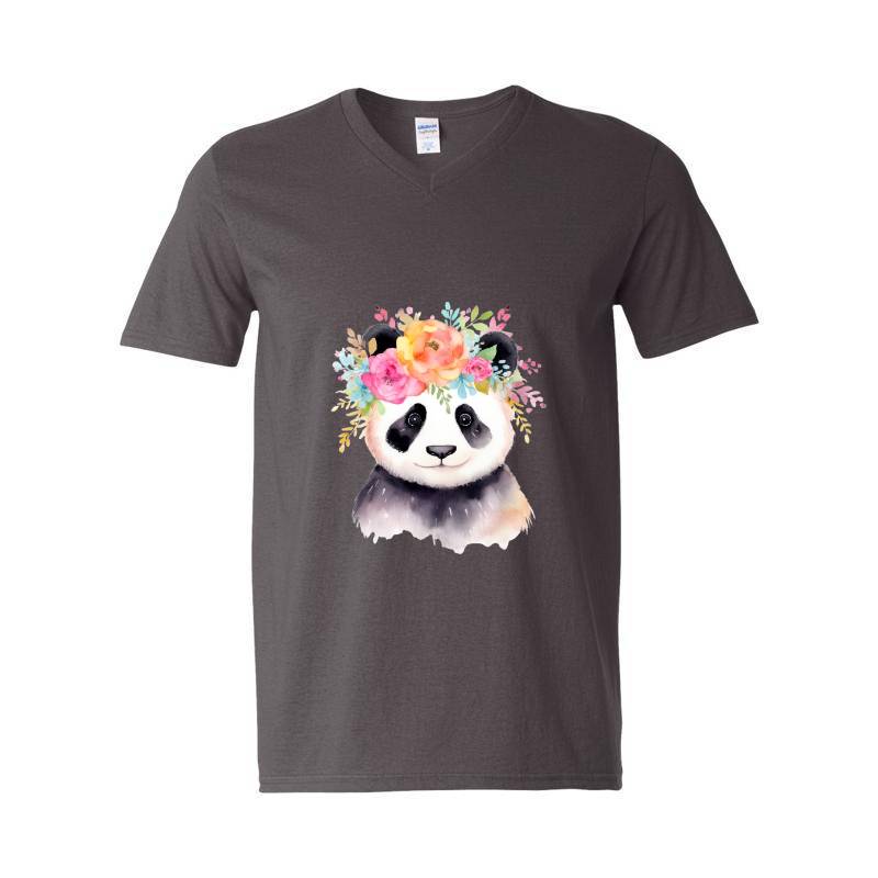 Panda with flowers V-Neck T-Shirt