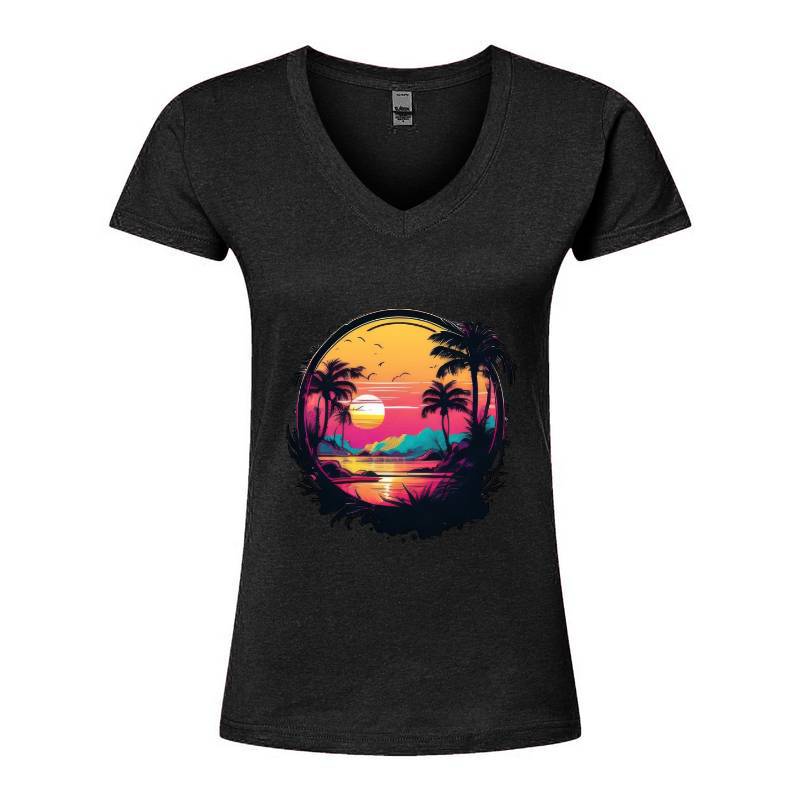 Sunset On The Tropical Island V-Neck T-Shirt