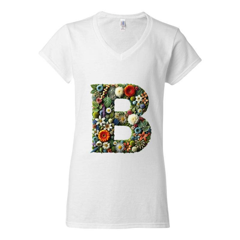 Letter B V-Neck T-Shirt