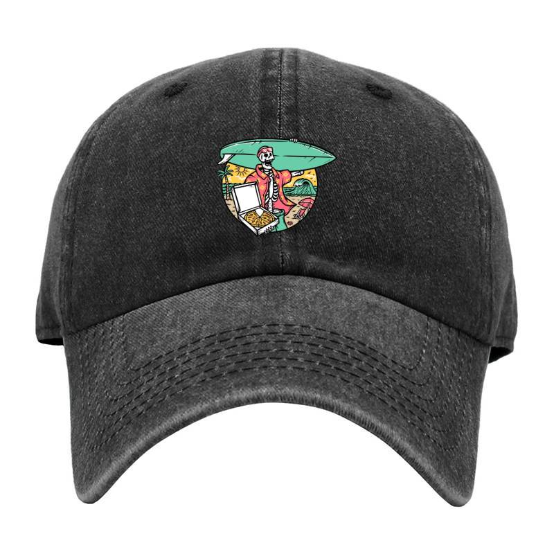 Surfer Skull and Pizza Baseball Cap