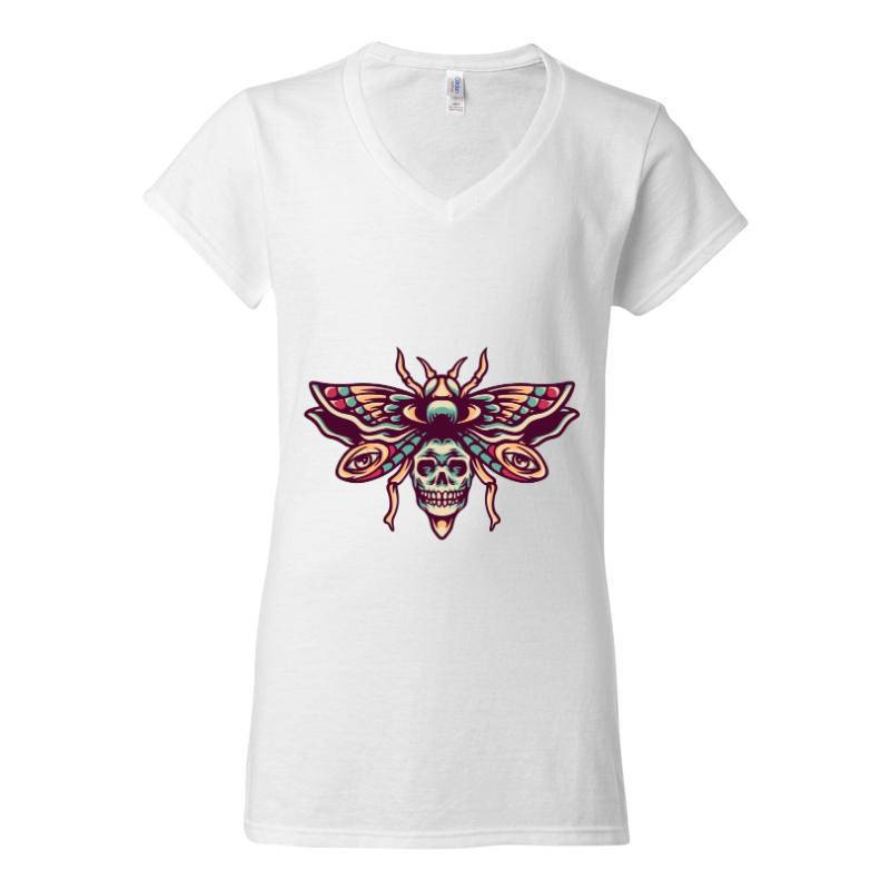Butterfly Skull V-Neck T-Shirt