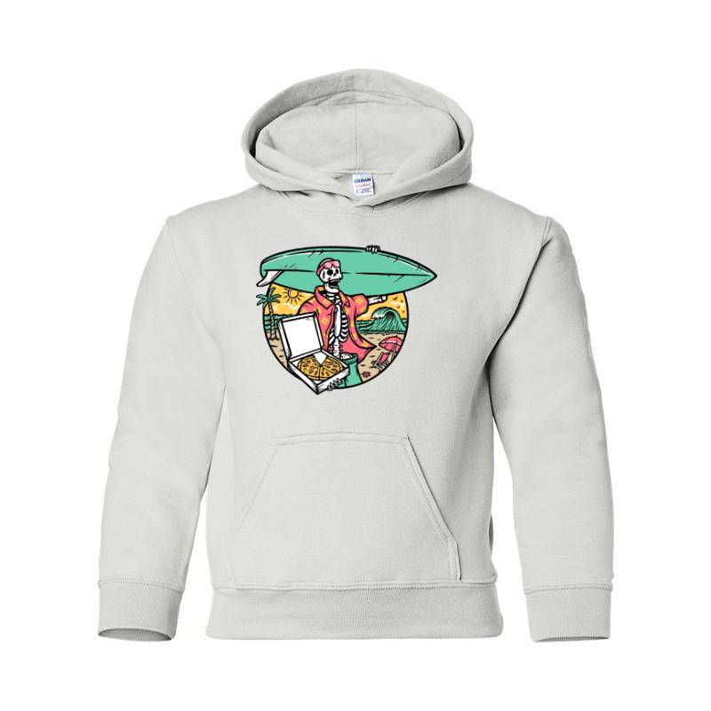 Surfer Skull and Pizza Hooded Sweatshirt