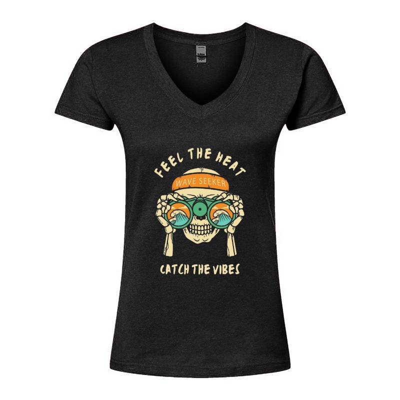 Catch The Vibes Skull V-Neck T-Shirt