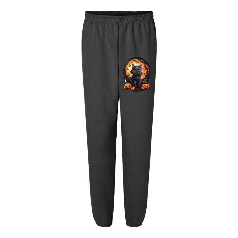 Black Cat With Halloween Ornament Sweatpants