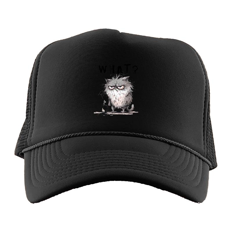 Funny Cat Coffee Sarcastic Meme Frazzled Cat Debie Trucker Hat