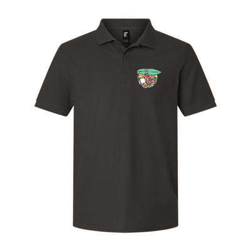 Surfer Skull and Pizza Polo T-Shirt