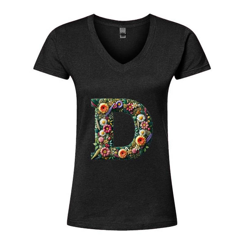 Letter D V-Neck T-Shirt