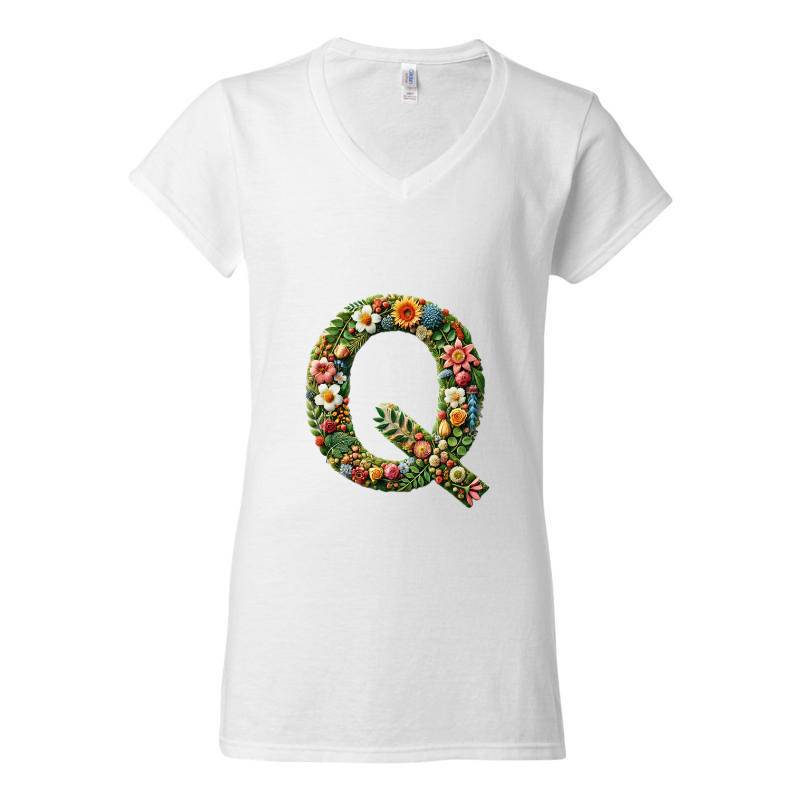 Letter Q V-Neck T-Shirt