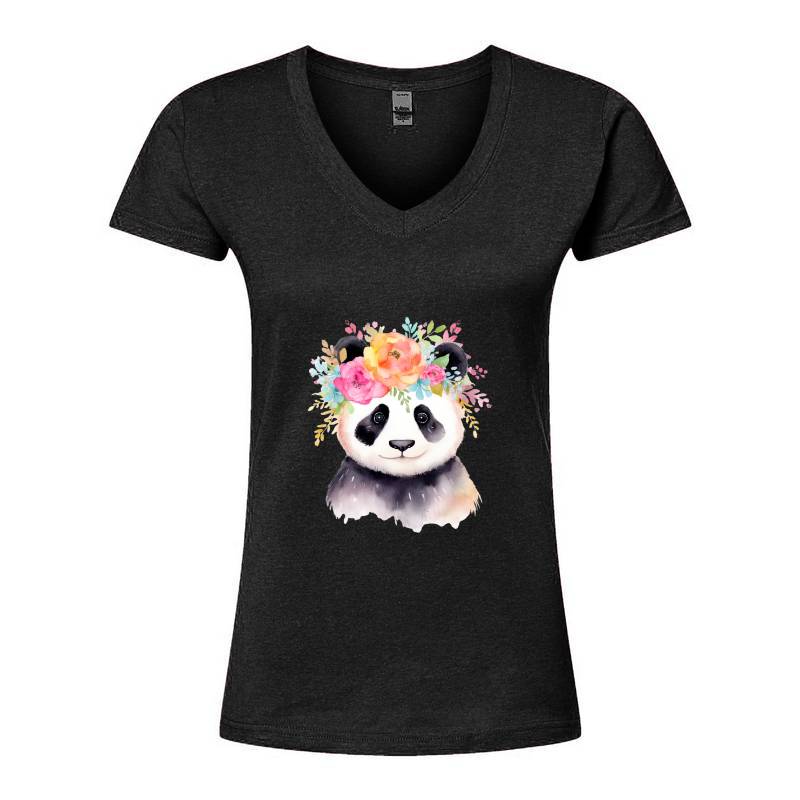 Panda with flowers V-Neck T-Shirt