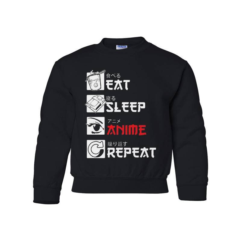 Eat Sleep Anime Repeat Youth Crewneck Sweatshirt 
