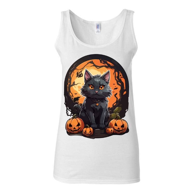 Black Cat With Halloween Ornament Tank Top T-Shirt