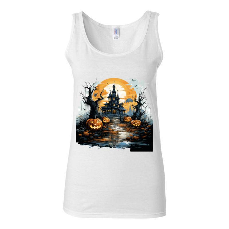 Halloween Castle Pumpkin Lantern Tank Top T-Shirt