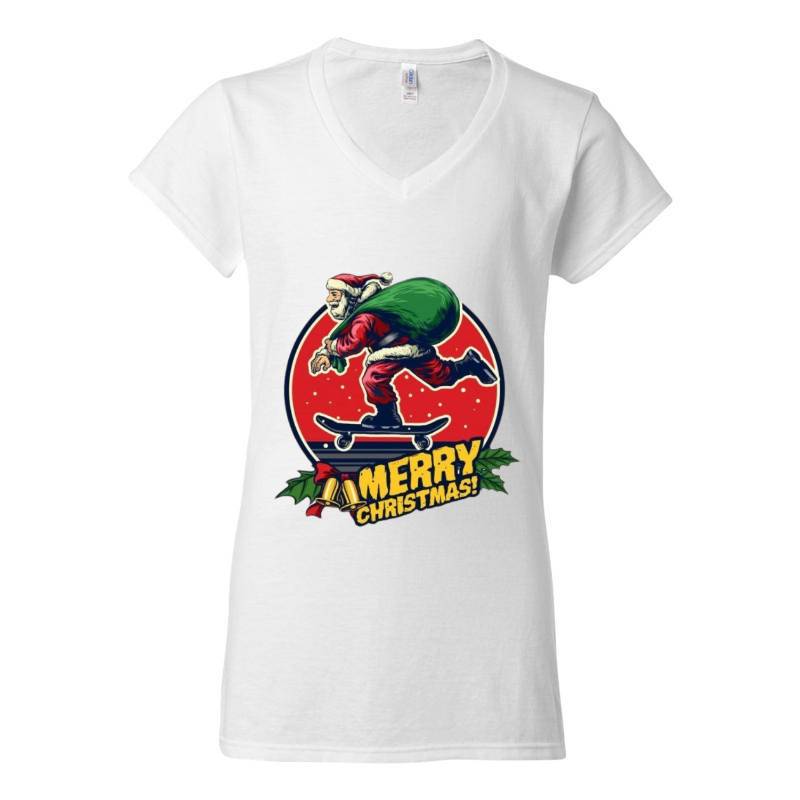 Skate Santa Claus V-Neck T-Shirt