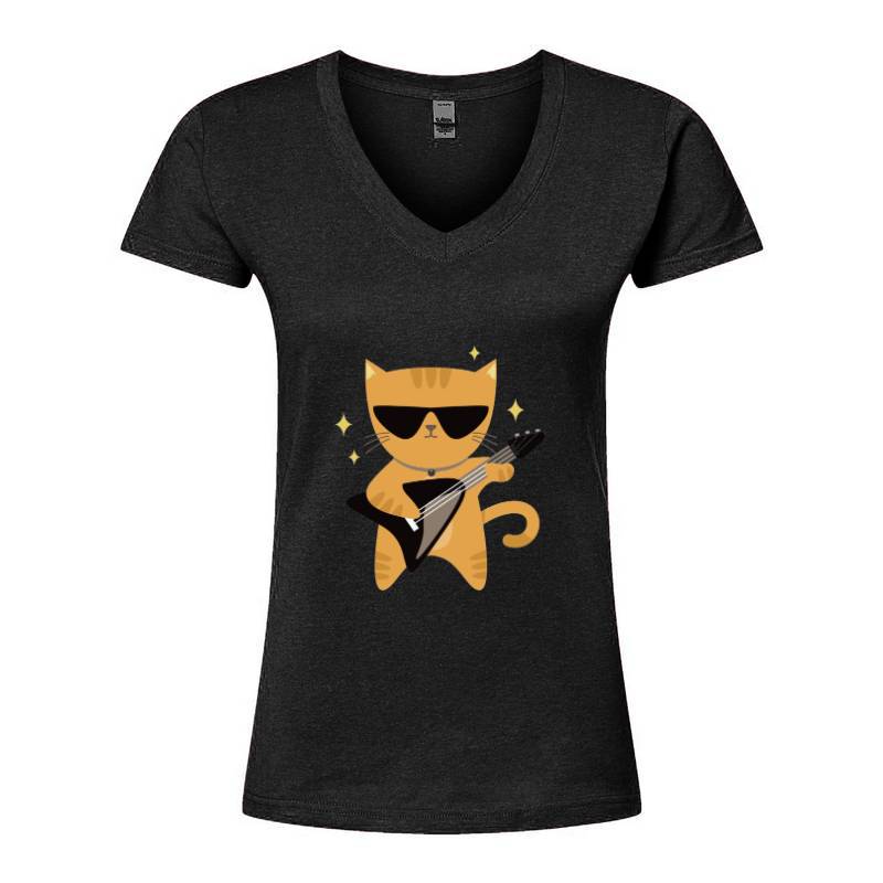 Cat Guitar V-Neck T-Shirt