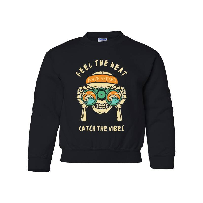 Catch The Vibes Skull Youth Crewneck Sweatshirt 