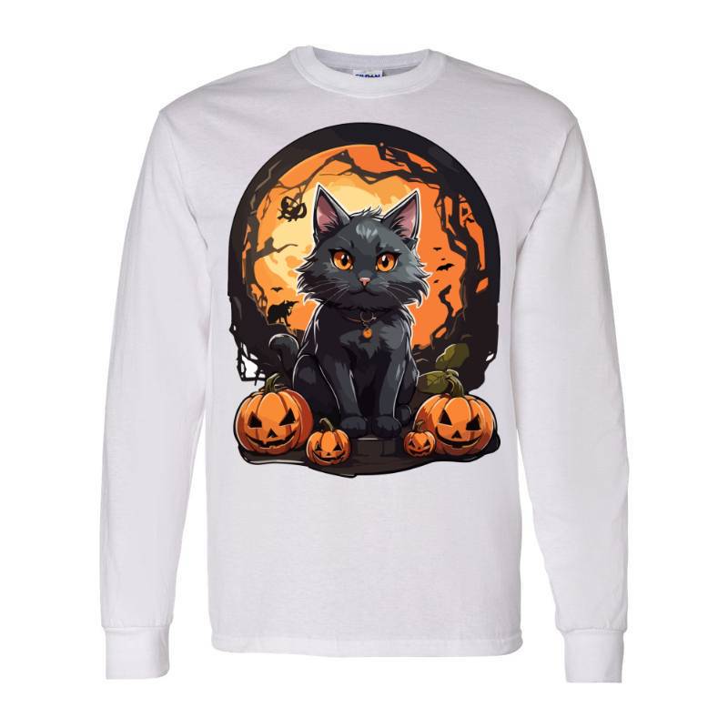 Black Cat With Halloween Ornament Long Sleeve Shirt