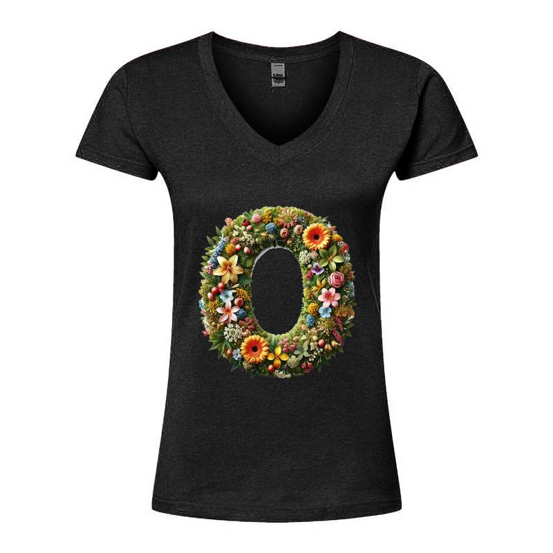 Letter O V-Neck T-Shirt