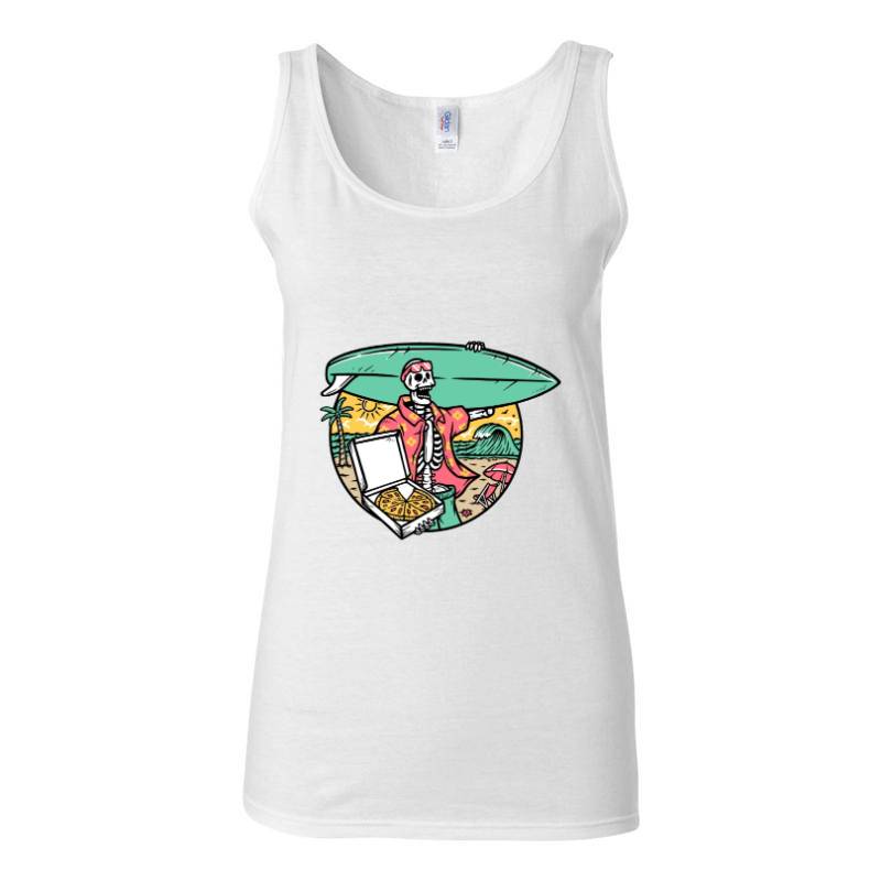 Surfer Skull and Pizza Tank Top T-Shirt