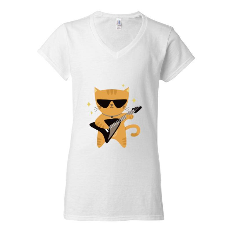 Cat Guitar V-Neck T-Shirt