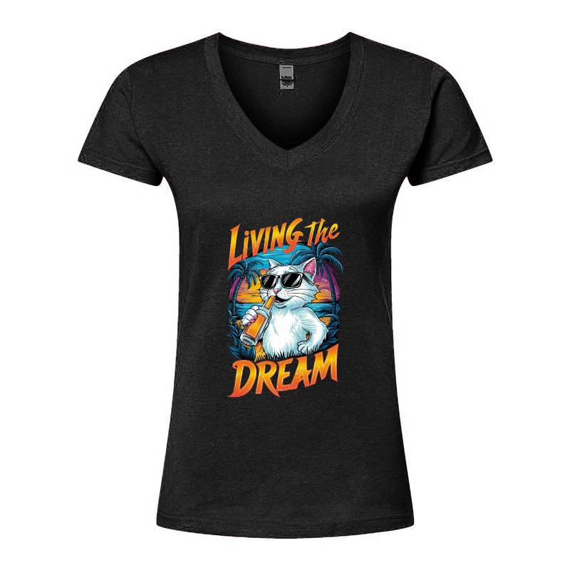 Living The Dream Cat V-Neck T-Shirt