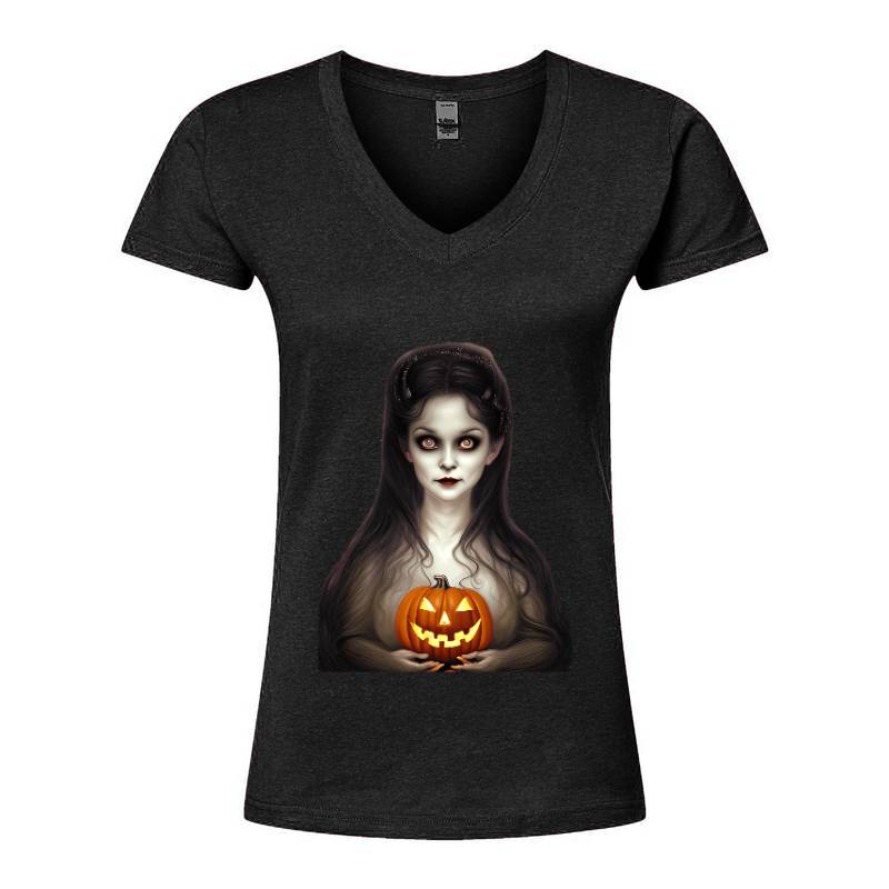 Halloween A Cute Vampire Head Face V-Neck T-Shirt