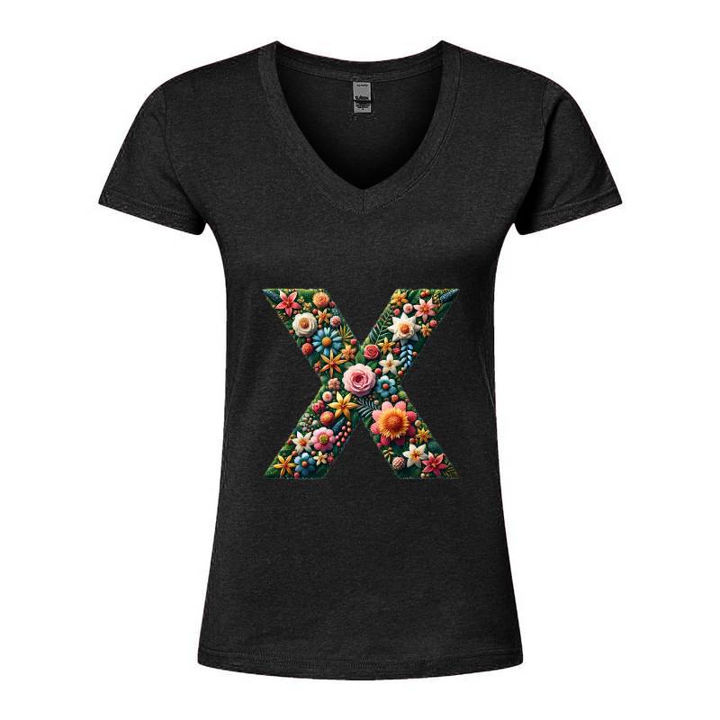 Letter X V-Neck T-Shirt