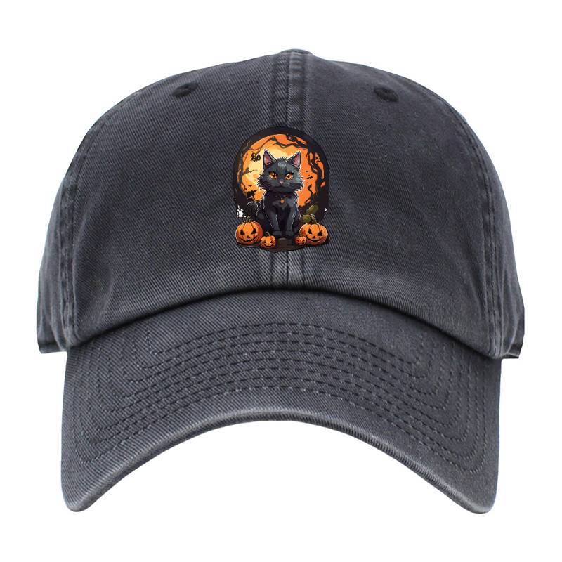 Black Cat With Halloween Ornament Baseball Cap