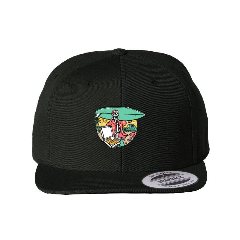 Surfer Skull and Pizza Snapback Cap