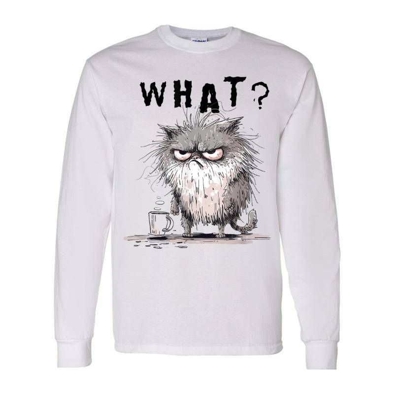 Funny Cat Coffee Sarcastic Meme Frazzled Cat Debie Long Sleeve Shirt
